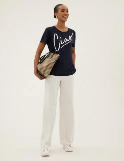 Cheapest ✨ M&S Collection Cotton Rich Wide Leg Trousers 🛒 -New In Womens Sales 2022 SD 01 T59 1532T EK X EC 1