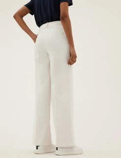 Cheapest ✨ M&S Collection Cotton Rich Wide Leg Trousers 🛒 -New In Womens Sales 2022 SD 01 T59 1532T EK X EC 3