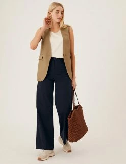 Cheapest ✨ M&S Collection Cotton Rich Wide Leg Trousers 🛒 -New In Womens Sales 2022 SD 01 T59 1532T F0 X EC 0