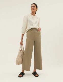 Cheap 👏 M&S Collection Linen Cotton Wide Leg Trousers 🤩 -New In Womens Sales 2022 SD 01 T59 1534T XJ X EC 1