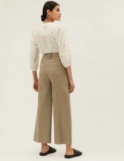 Cheap 👏 M&S Collection Linen Cotton Wide Leg Trousers 🤩 -New In Womens Sales 2022 SD 01 T59 1534T XJ X EC 3