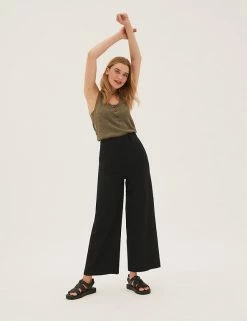 Cheap 👏 M&S Collection Linen Cotton Wide Leg Trousers 🤩 -New In Womens Sales 2022 SD 01 T59 1534T Y0 X EC 1