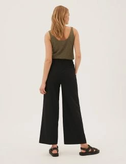 Cheap 👏 M&S Collection Linen Cotton Wide Leg Trousers 🤩 -New In Womens Sales 2022 SD 01 T59 1534T Y0 X EC 4