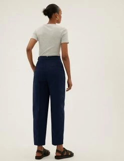Wholesale 😀 M&S Collection Cotton Rich Barrel Leg Tapered Trousers 💯 -New In Womens Sales 2022 SD 01 T59 1536T FS X EC 2