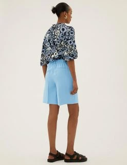 Outlet ⭐ M&S Collection Twill Pleat Front Bermuda Shorts 👍 -New In Womens Sales 2022 SD 01 T59 1555T CN X EC 3