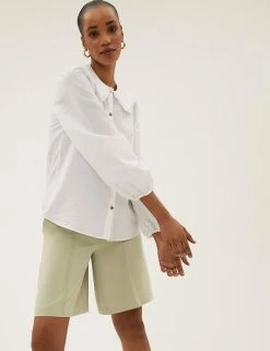 Outlet ⭐ M&S Collection Twill Pleat Front Bermuda Shorts 👍 -New In Womens Sales 2022 SD 01 T59 1555T L2 X EC 0