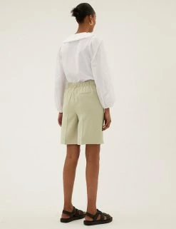 Outlet ⭐ M&S Collection Twill Pleat Front Bermuda Shorts 👍 -New In Womens Sales 2022 SD 01 T59 1555T L2 X EC 3