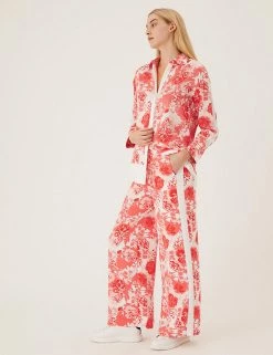 Budget 💯 M&S Collection Floral Side Stripe Wide Leg Trousers 🔥
