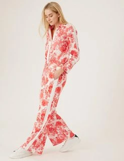 Budget 💯 M&S Collection Floral Side Stripe Wide Leg Trousers 🔥 -New In Womens Sales 2022 SD 01 T59 1578T B4 X EC 4