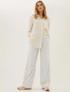 Best Sale 🤩 M&S Collection Linen Blend Wide Leg Trousers 🥰 -New In Womens Sales 2022 SD 01 T59 1581T NU X EC 1