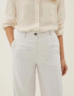 Best Sale 🤩 M&S Collection Linen Blend Wide Leg Trousers 🥰 -New In Womens Sales 2022 SD 01 T59 1581T NU X EC 2