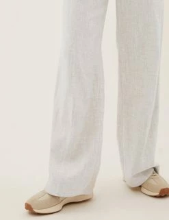 Best Sale 🤩 M&S Collection Linen Blend Wide Leg Trousers 🥰 -New In Womens Sales 2022 SD 01 T59 1581T NU X EC 3