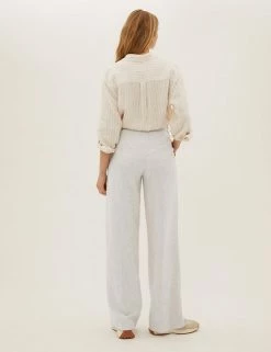 Best Sale 🤩 M&S Collection Linen Blend Wide Leg Trousers 🥰 -New In Womens Sales 2022 SD 01 T59 1581T NU X EC 4