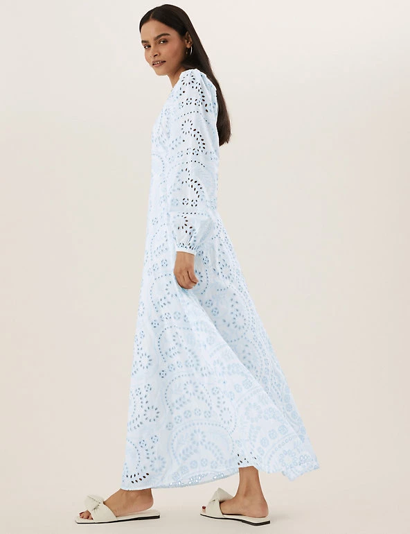 Buy 🎁 M&S Collection 👗 Dresses Pure Cotton Broderie Maxi Tea 👗 Dress 🤩 4 Buy 🎁 M&S Collection 👗 Dresses Pure Cotton Broderie Maxi Tea 👗 Dress 🤩 - Image 4