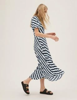Flash Sale ❤️ M&S Collection 👗 Dresses Striped Puff Sleeve Midaxi Tea 👗 Dress 🛒