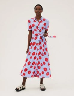New 🥰 M&S Collection 👗 Dresses Floral Tie Front Midaxi 👕 Shirt 👗 Dress 👏