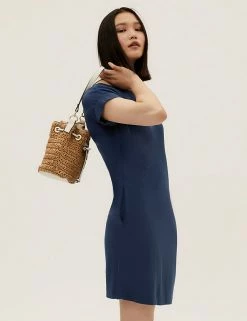 Cheap 🔥 M&S Collection 👗 Dresses Round Neck Knee Length Shift 👗 Dress 😉