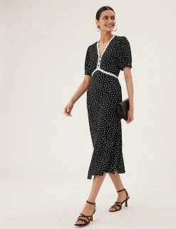 Best reviews of 😉 M&S Collection 👗 Dresses Polka Dot Button Detail Midi Tea 👗 Dress 😍 -New In Womens Sales 2022 SD 01 T69 1233 Y4 X EC 3