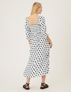 Flash Sale ✨ M&S Collection 👗 Dresses Polka Dot Square Neck Shirred Midaxi 👗 Dress 🎁 -New In Womens Sales 2022 SD 01 T69 1235 Y8 X EC 3