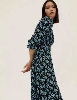 Deals 🛒 M&S Collection 👗 Dresses Floral Square Neck Shirred Midaxi 👗 Dress 💯 -New In Womens Sales 2022 SD 01 T69 1236 Y4 X EC 4