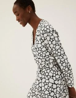 Outlet ✨ M&S Collection 👗 Dresses Animal Print V-Neck Belted Midi 👗 Dress 👍