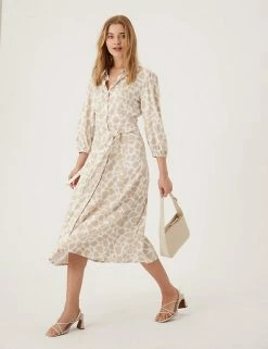 Buy 🧨 M&S Collection 👗 Dresses Animal Print Puff Sleeve Midi 👚 Shirt 👗 Dress 🔥 -New In Womens Sales 2022 SD 01 T69 1287 V4 X EC 0