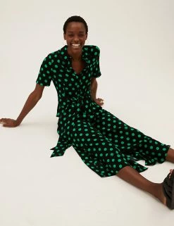 Promo 🤩 M&S Collection 👗 Dresses Polka Dot Tie Front Midaxi 👕 Shirt 👗 Dress 👍