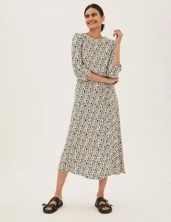 Cheap 🔔 M&S Collection 👗 Dresses Geometric Blouson Sleeve Midaxi Column 👗 Dress 🧨