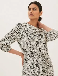 Cheap 🔔 M&S Collection 👗 Dresses Geometric Blouson Sleeve Midaxi Column 👗 Dress 🧨 -New In Womens Sales 2022 SD 01 T69 1294 Y8 X EC 1