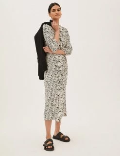 Cheap 🔔 M&S Collection 👗 Dresses Geometric Blouson Sleeve Midaxi Column 👗 Dress 🧨 -New In Womens Sales 2022 SD 01 T69 1294 Y8 X EC 2