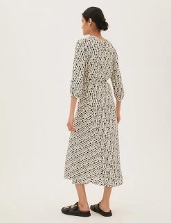 Cheap 🔔 M&S Collection 👗 Dresses Geometric Blouson Sleeve Midaxi Column 👗 Dress 🧨 -New In Womens Sales 2022 SD 01 T69 1294 Y8 X EC 3
