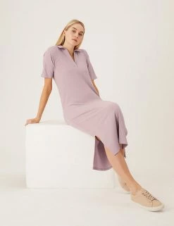 Best Sale ✨ M&S Collection 👗 Dresses Jersey Ribbed Midi Column 👗 Dress 😉 -New In Womens Sales 2022 SD 01 T69 1309 A0 X EC 0