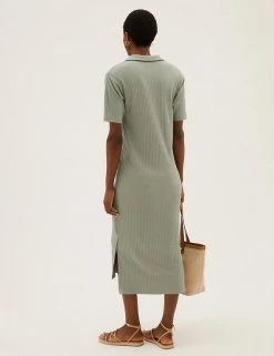 Best Sale ✨ M&S Collection 👗 Dresses Jersey Ribbed Midi Column 👗 Dress 😉 -New In Womens Sales 2022 SD 01 T69 1309 J0 X EC 3