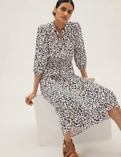Top 10 🔔 M&S Collection 👗 Dresses Animal Print Waisted Midi 👕 Shirt 👗 Dress 👍