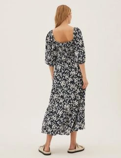 Outlet 🥰 M&S Collection 👗 Dresses Floral V-Neck Midi Waisted 👗 Dress ✨ -New In Womens Sales 2022 SD 01 T69 1316 Y4 X EC 3
