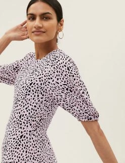 Best Sale 😀 M&S Collection 👗 Dresses Animal Print Puff Sleeve Mini Tea 👗 Dress 🔔 -New In Womens Sales 2022 SD 01 T69 1390 A4 X EC 2