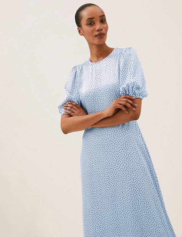 Cheap ⌛ M&S Collection 👗 Dresses Satin Polka Dot Midaxi Tea 👗 Dress 🎉 3 Cheap ⌛ M&S Collection 👗 Dresses Satin Polka Dot Midaxi Tea 👗 Dress 🎉 - Image 3