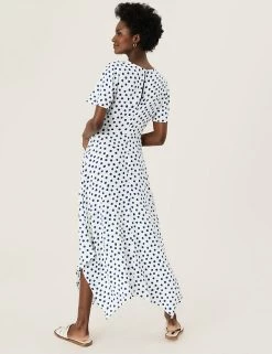 Budget ⌛ M&S Collection 👗 Dresses Polka Dot Asymmetric Midi Tea 👗 Dress 😀 -New In Womens Sales 2022 SD 01 T69 1400 Y8 X EC 3