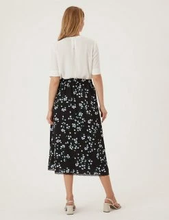 New 🎉 M&S Collection 👗 Skirts Floral Lace Trim Midi A-Line 👗 Skirt ⌛ -New In Womens Sales 2022 SD 01 T69 3253 ZZ X EC 3
