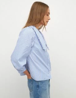 Buy 👍 Nobody's Child 👕 Shirts & Blouses Pure Cotton Striped Smocked Blouse ✔️ -New In Womens Sales 2022 SD 01 T82 2936 E4 X EC 4