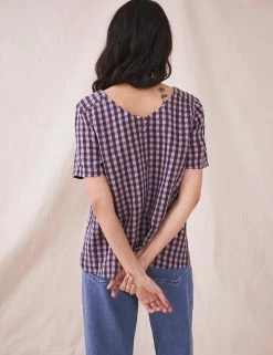 Deals 😉 White Stuff 👕 Shirts & Blouses Pure Linen Checked Short Sleeve Blouse 🎉 -New In Womens Sales 2022 SD 01 T83 1346 A4 X EC 2