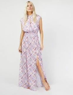 Deals 🎉 Little Mistress X Vogue Williams 👗 Dresses Checked High Neck Maxi Waisted 👗 Dress 🔥 -New In Womens Sales 2022 SD 01 T83 2917 ZZ X EC 1