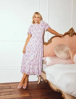 Coupon ✨ Little Mistress X Vogue Williams 👗 Dresses Checked High Neck Midaxi Tiered 👗 Dress 🌟