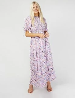 Coupon ✨ Little Mistress X Vogue Williams 👗 Dresses Checked High Neck Midaxi Tiered 👗 Dress 🌟 -New In Womens Sales 2022 SD 01 T83 2918 ZZ X EC 1