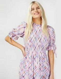 Coupon ✨ Little Mistress X Vogue Williams 👗 Dresses Checked High Neck Midaxi Tiered 👗 Dress 🌟 -New In Womens Sales 2022 SD 01 T83 2918 ZZ X EC 4