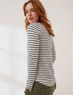 Coupon ❤️ FatFace Women Cotton Rich Striped Long Sleeve Top ⭐ -New In Womens Sales 2022 SD 01 T83 4348 Y8 X EC 1