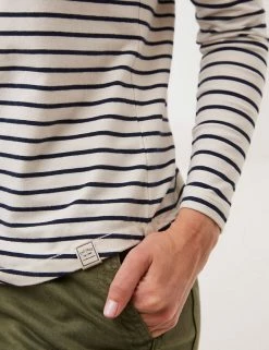 Coupon ❤️ FatFace Women Cotton Rich Striped Long Sleeve Top ⭐ -New In Womens Sales 2022 SD 01 T83 4348 Y8 X EC 2