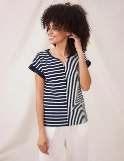 Flash Sale ❤️ White Stuff Women Pure Organic Cotton Notch Neck T-Shirt 👍