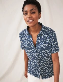 Cheap 🥰 White Stuff 👕 Shirts & Blouses Pure Cotton Jersey Floral Collared 👕 Shirt 😉