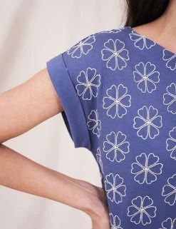 Budget 😀 White Stuff Women Pure Cotton Floral Slash Neck T-Shirt 🌟 -New In Womens Sales 2022 SD 01 T83 4484 E4 X EC 2